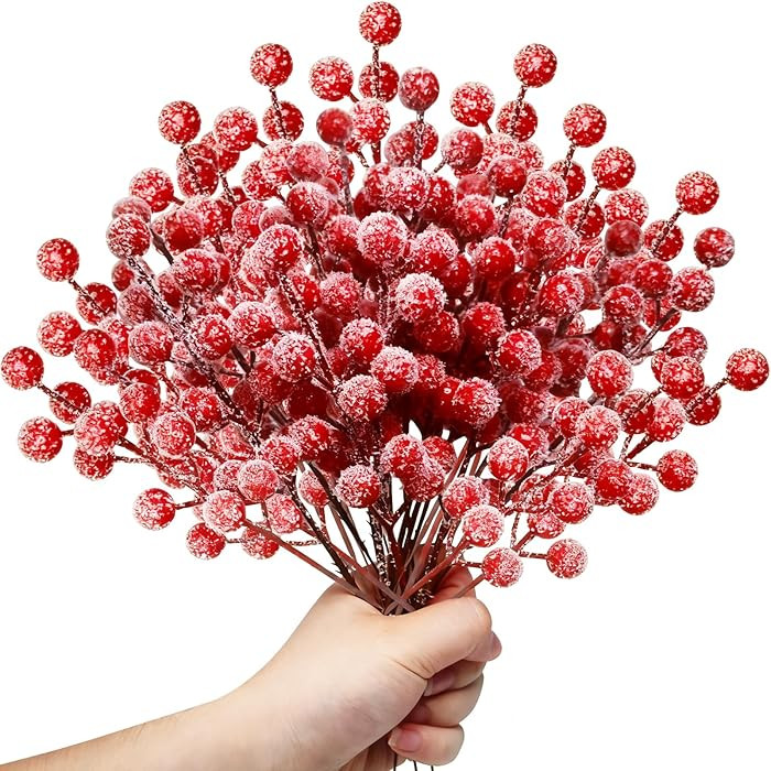 OJYUDD 30 Pack Snow Frosted Artificial Red Berry Stems,8.9" Holly Frosted Berry Branch Picks,Spra... | Amazon (US)