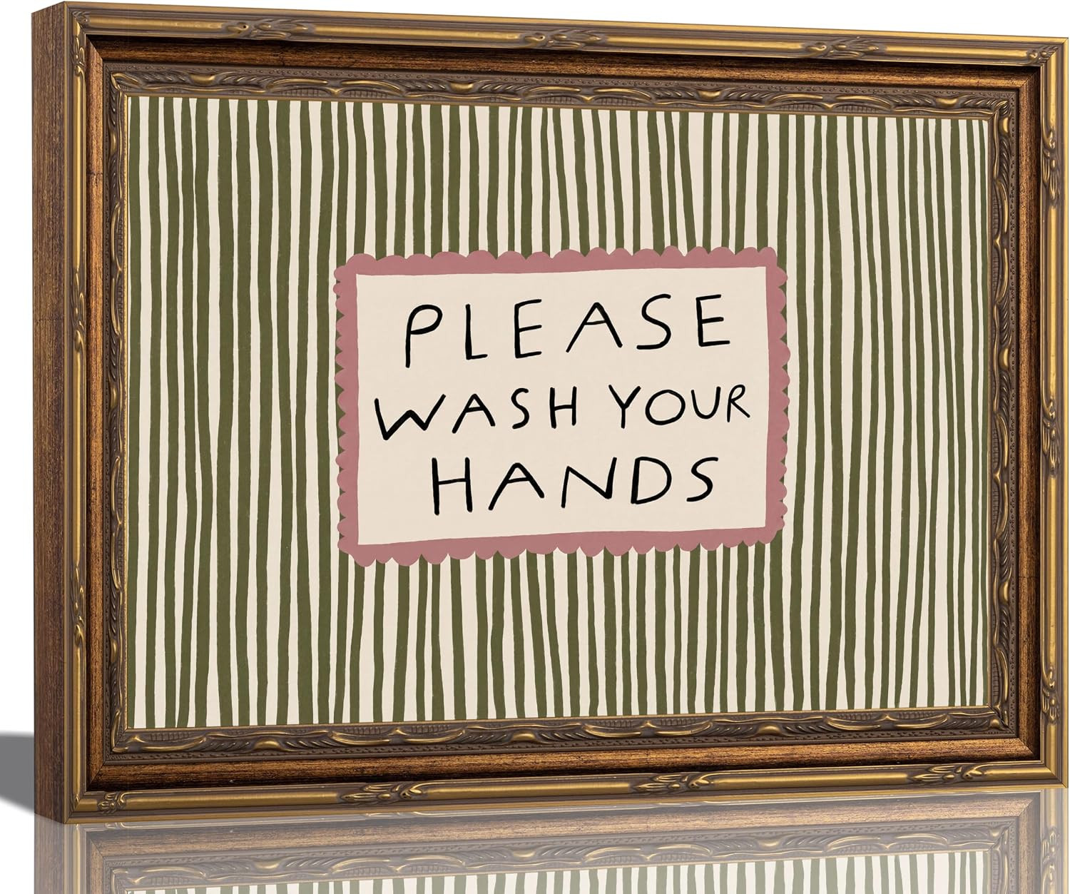 Funny Bathroom Quotes Please Wash Your Hands Wall Art Vintage Gold Framed | Amazon (US)