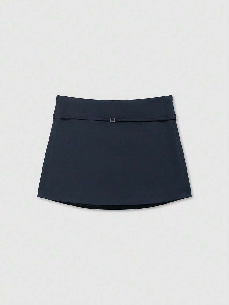 Women's Casual Versatile Solid Color Zipper Waist Belt Skorts Summer | SHEIN