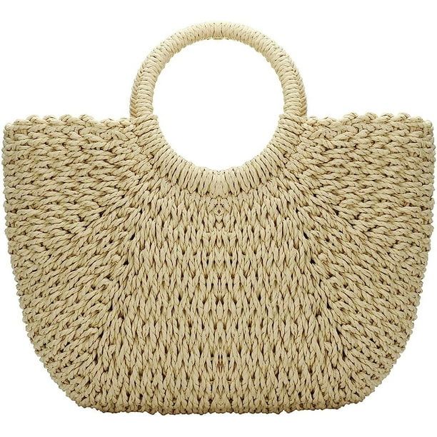 DabuLiu Straw Bags for Women,Hand-woven Straw Large Bag Round Handle Ring Tote Retro Summer Beach... | Walmart (US)
