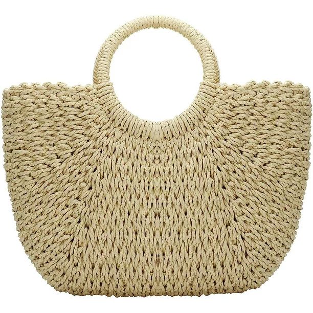 DabuLiu Straw Bags for Women,Hand-woven Straw Large Bag Round Handle Ring Tote Retro Summer Beach... | Walmart (US)