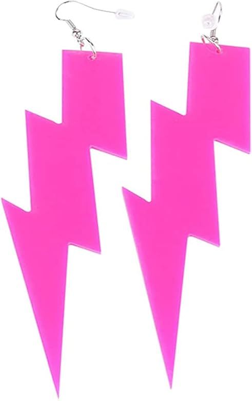 Multicolor 80s Neon Earrings Acrylic Exaggerated Lightning Bolt Dangle Drop Pendant Vintage Earri... | Amazon (US)
