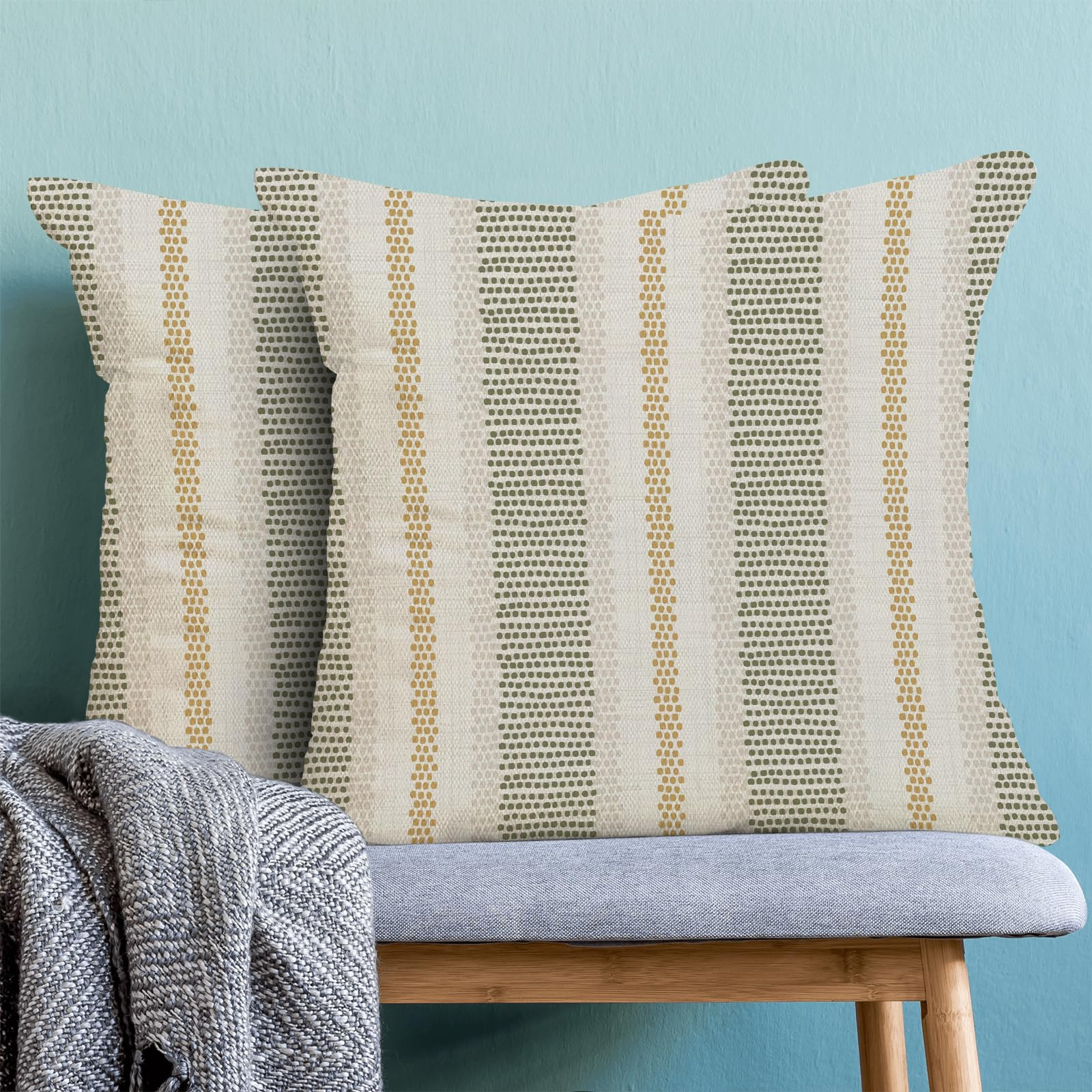 Sage Green Mustard Yellow Outdoor Pillow Covers 18 x 18 Inch, Beige Polka Dots Stripe Decor Throw... | Amazon (US)