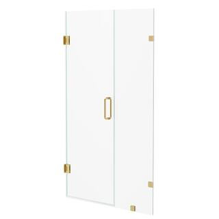 Nirvana 34.5 in. W x 76 in. H Frameless Pivot Hinged Shower Door in Brushed Gold with 3/8 in. Cle... | The Home Depot