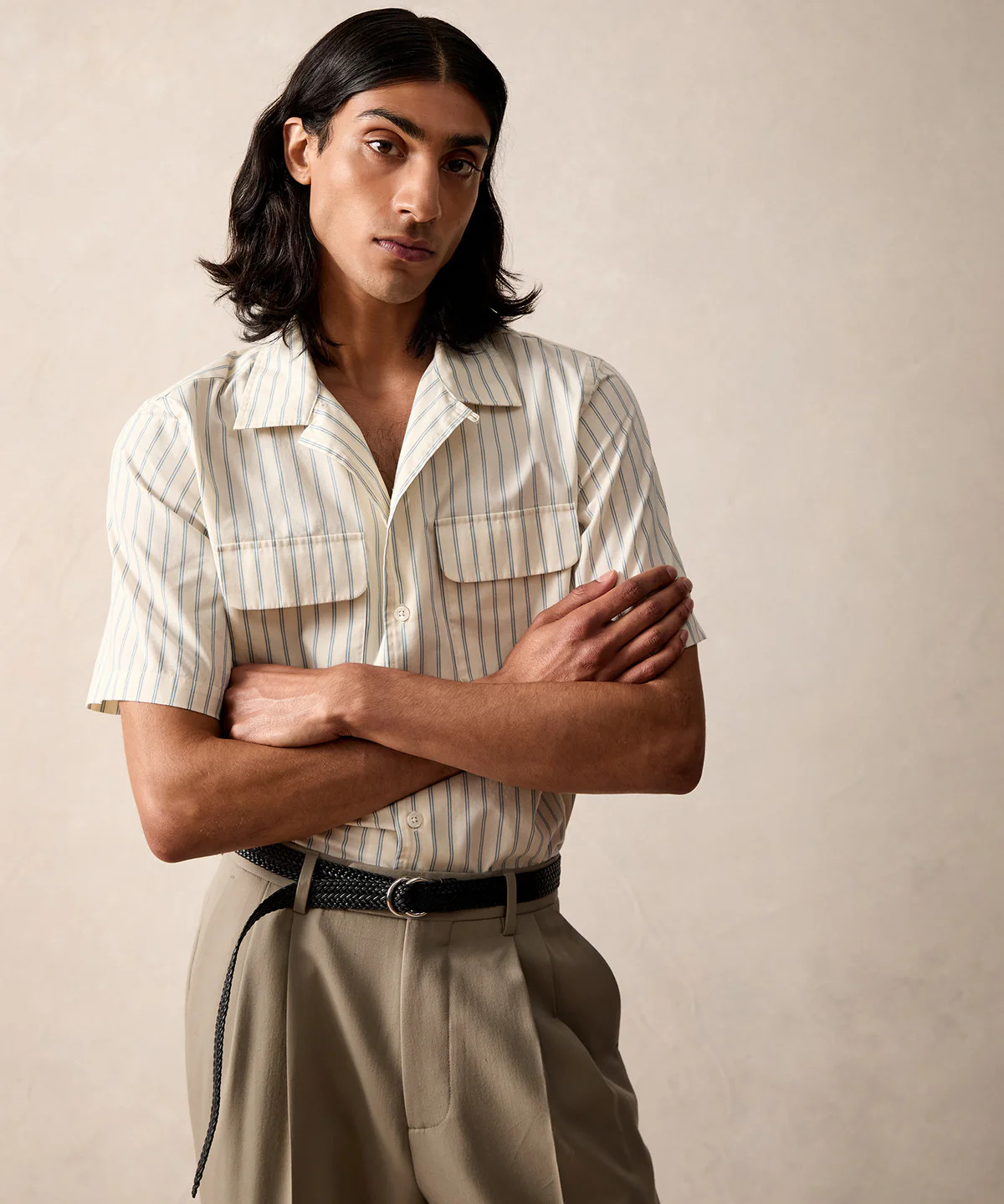 Short-Sleeve Striped Pocket Shirt in White | Todd Snyder