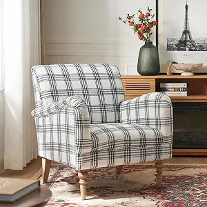 HULALA HOME Farmhouse Accent Chair with Plaid Pattern, Black | Comfy Upholstered Armchair with So... | Amazon (US)