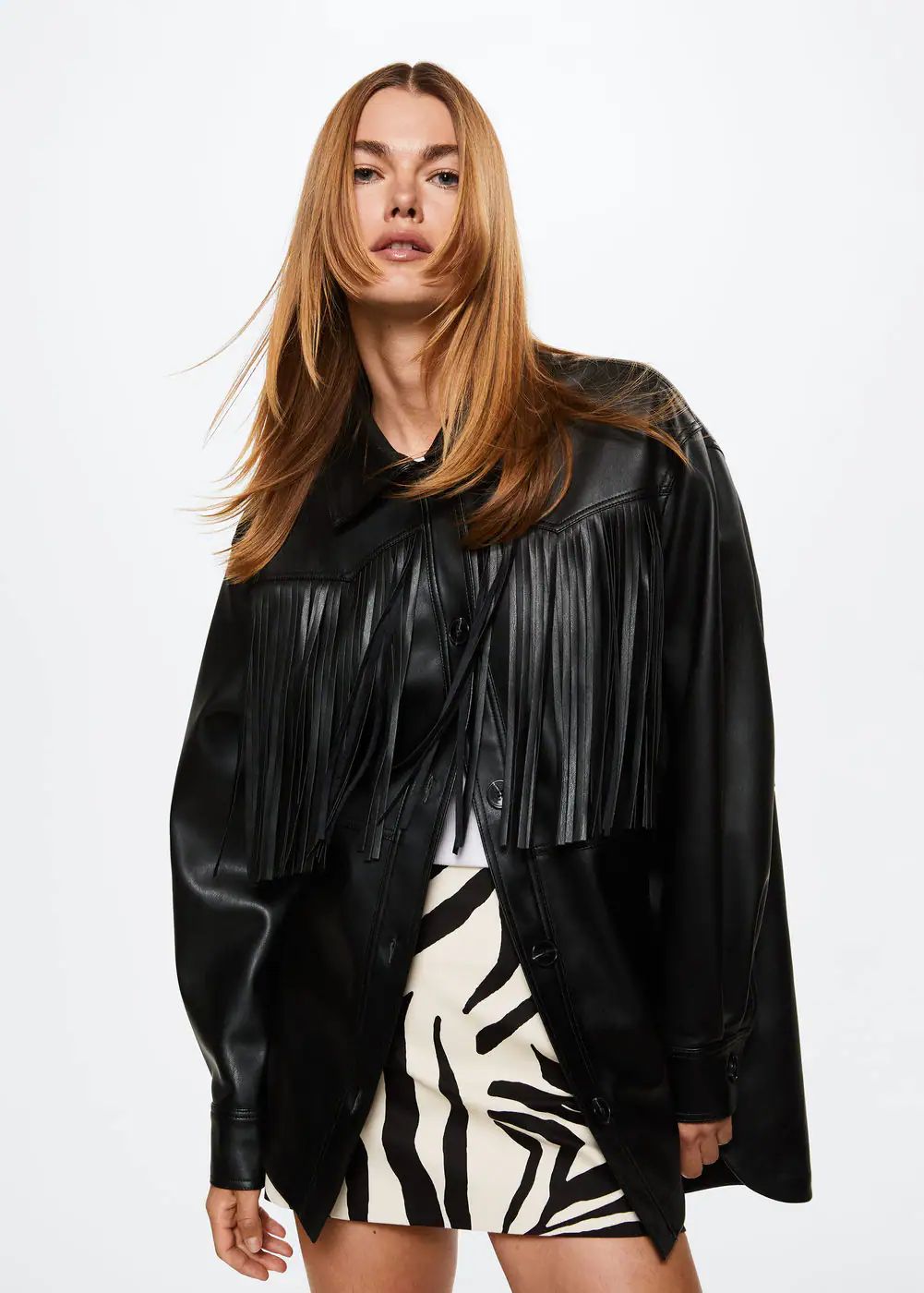 Leather effect fringed jacket | MANGO (US)