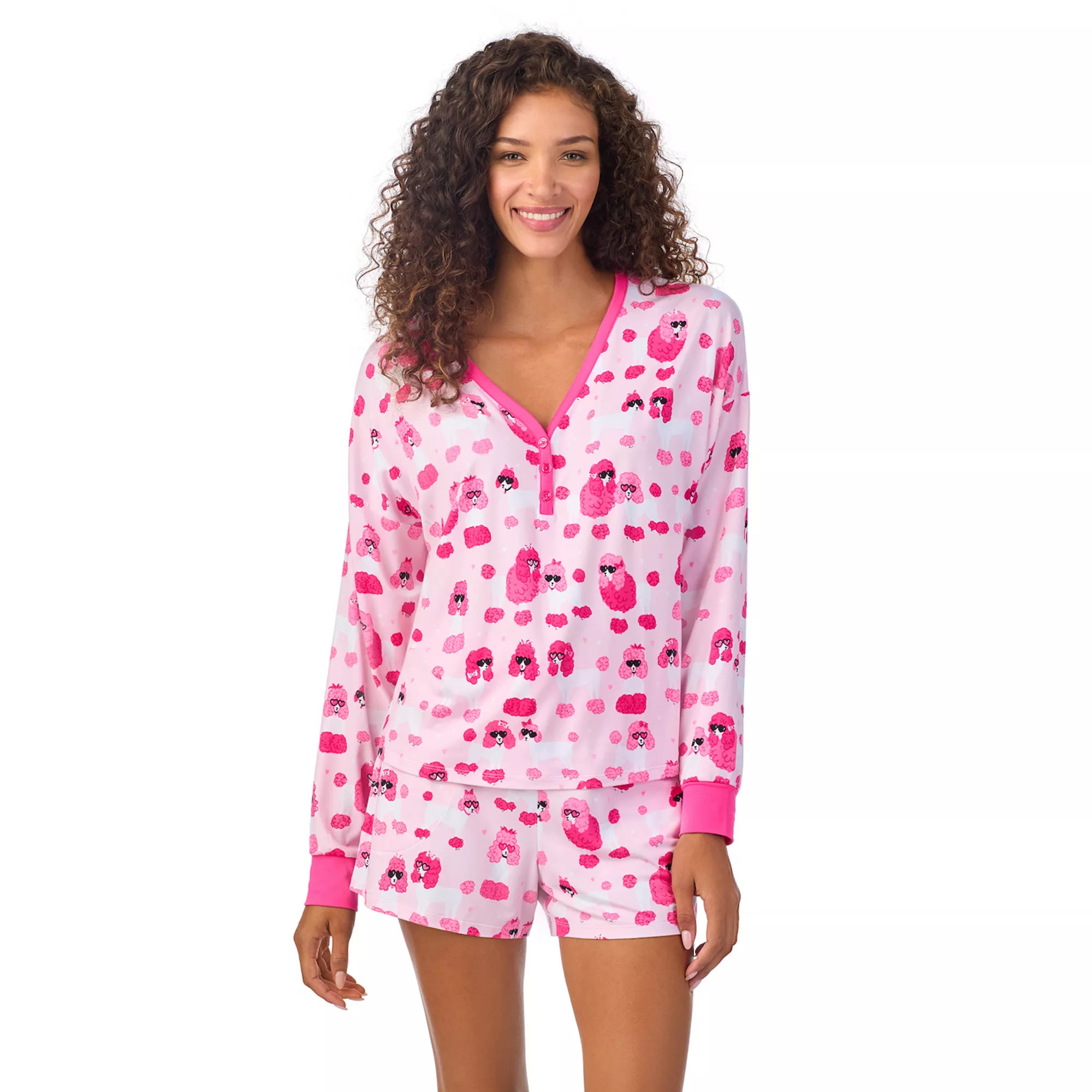 Women's Beauty Sleep Social Long Sleeve Pajama Henley and Pajama Shorts Sleep Set | Kohl's