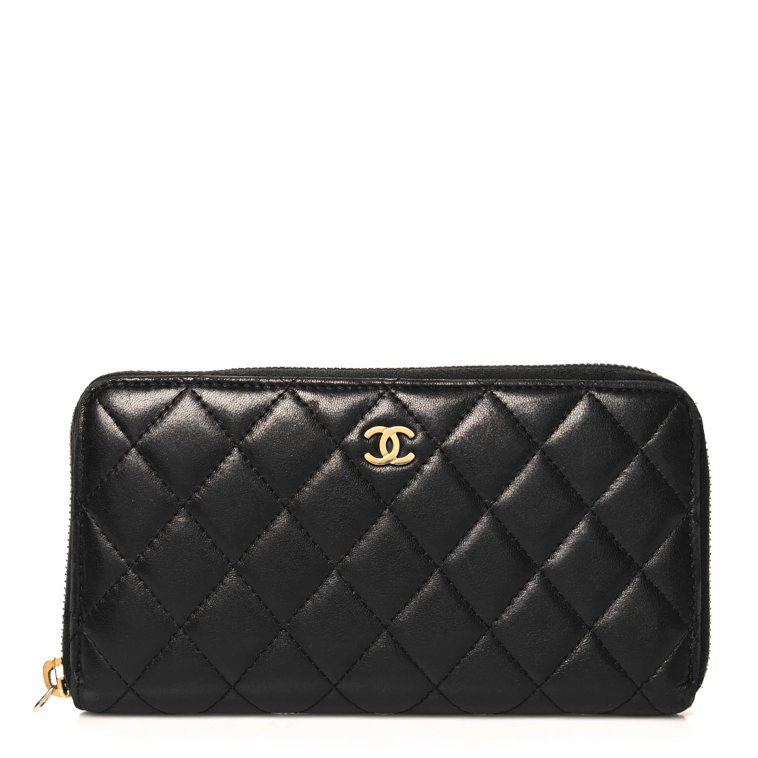 Chanel Lambskin Quilted Large Gusset Zip Around Wallet Black 1635969 | FASHIONPHILE (US)