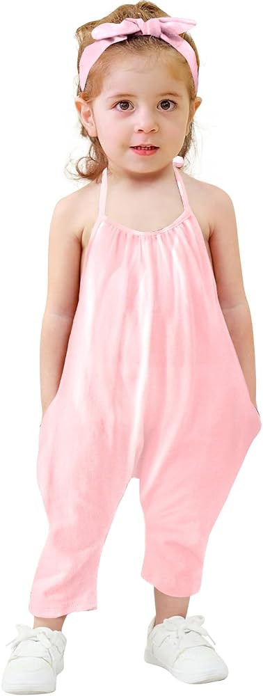 RAISEVERN Toddler Girls Romper Jumpsuit Baby kids Strap Playsuit Summer Outfits Clothes with Head... | Amazon (US)