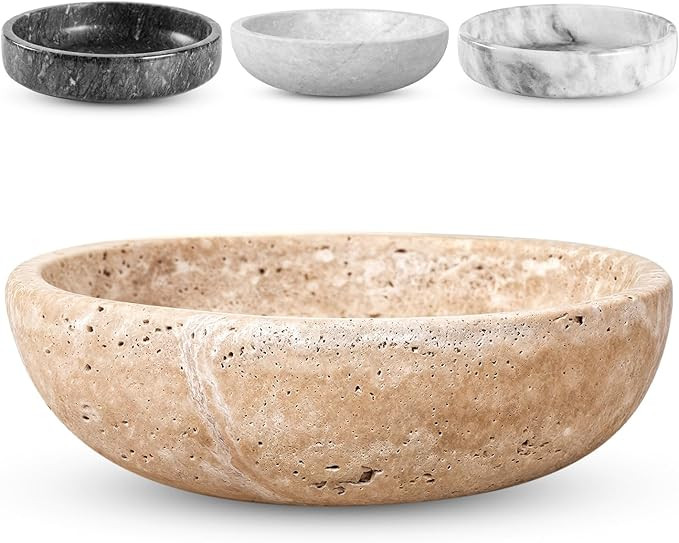 Travertine Decorative Bowl - 7.8” Diameter & 2” Height - Key Bowl for Entryway Table - Traver... | Amazon (US)