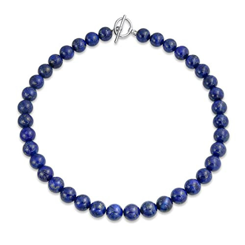 Plain Simple Classic Western Jewelry Dark Blue Lapis Lazuli Round 10MM Bead Strand Choker Necklace For Women Silver Plated Clasp 15 Inch | Amazon (UK)