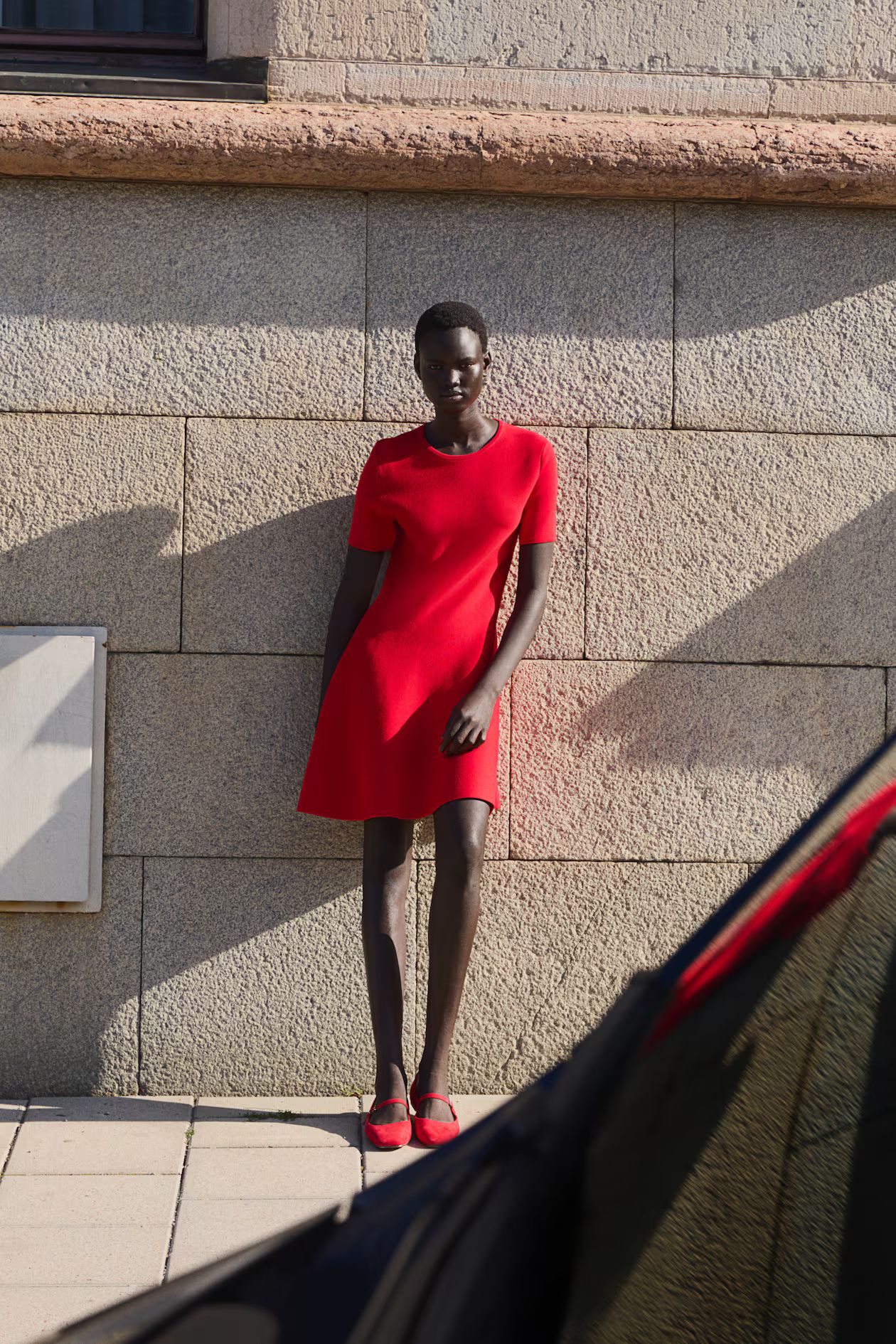 Dress with Flared Skirt - Round Neck - Short sleeve - Red - Ladies | H&M US | H&M (US + CA)