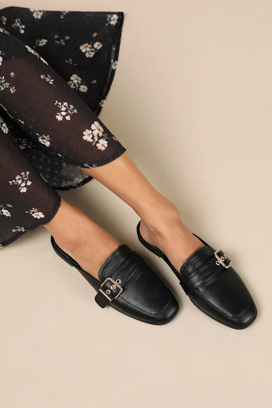 Marquete Black Buckle Mule Slides | Lulus