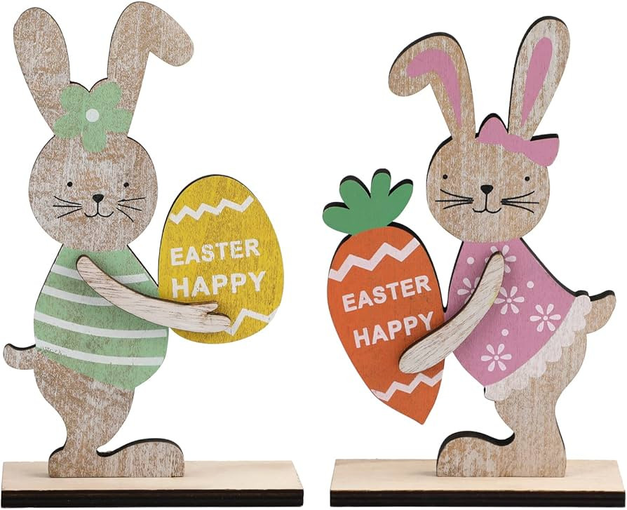 Easter Decorations for the Home 2 Pcs Wooden Easter Bunny Table Decorations Happy Easter Wooden T... | Amazon (US)