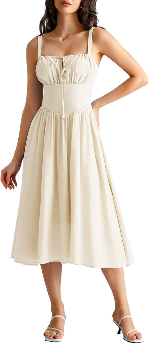 Scarlet Darkness Women's Ruched Bust Corset Dress Flowy Milkmaid Dress with Pockets | Amazon (US)