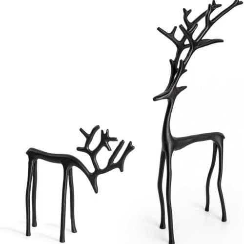2 Pcs Christmas Reindeer Figurines Decor Xmas Tabletop Ornaments Black Deer Statue Ornament Imitation Metal Christmas Reindeer Statues for Living Room Patio Home Office Garden Backyard Decoration | Amazon (US)