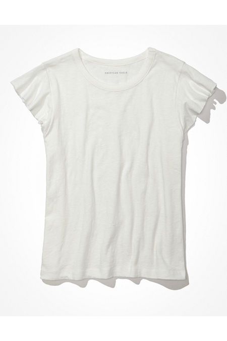 AE Flutter Sleeve Tee Women's White M | American Eagle Outfitters (US & CA)