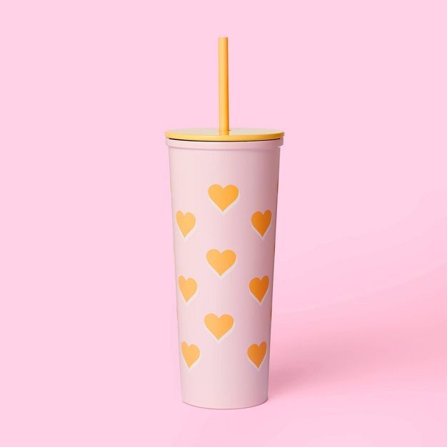 23oz Stainless Steel Hearts Tumbler with Straw Light Pink/Orange - Stoney Clover Lane x Target | Target