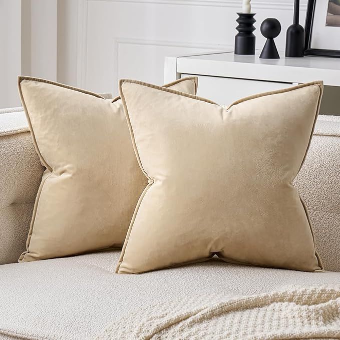 MIULEE Beige Decorative Velvet Throw Pillow Covers Soft Pillow Covers Soild Square Cushion Case f... | Amazon (US)