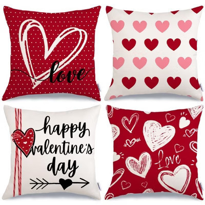 Happy Valentine's Day Love Throw Pillow Covers 18x18 Inch Set of 4, Hearts Polka Dots Decorative | Target