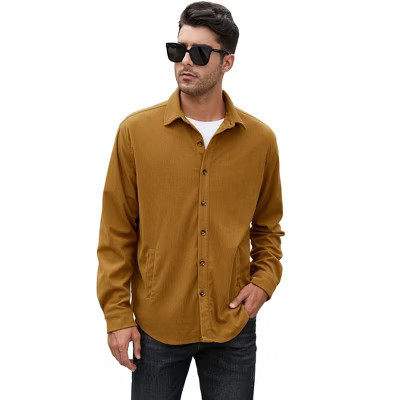 Men's corduroy longsleeved shirt classic button style ,with pleats at the back and pockets on the chest,BrownS | Target