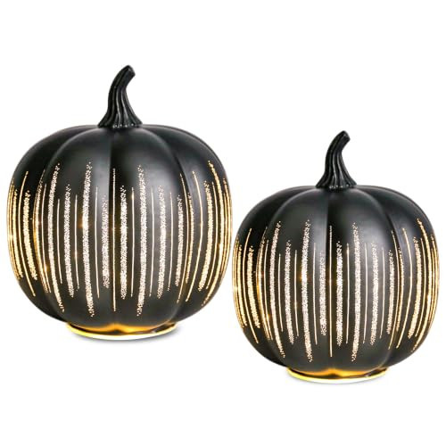MUMTOP Halloween Starry Night Pumpkins Glass Lights,Black 2PCS Figure | Amazon (US)