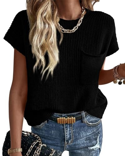 KIRUNDO Spring Summer Short Sleeve Sweater for Women 2026 Casual Sweater Vest Cotton Knit Pullove... | Amazon (US)