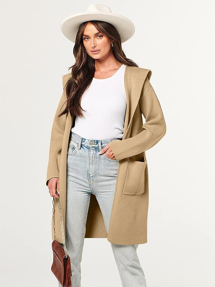 Cardigan for Women Open Front Oversized Hoodie Sweater Coat Casual Pockets Knit Coatigan Jacket 2023 | Amazon (US)