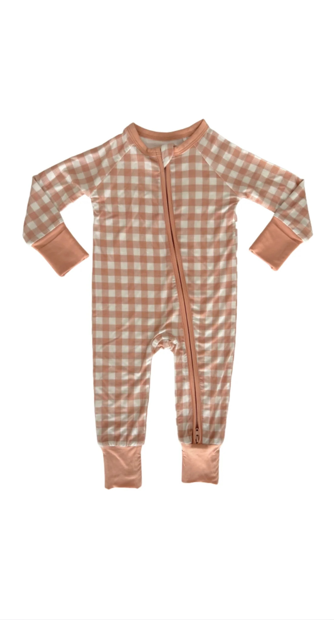 Tan Gingham Zipper Romper | In My Jammers