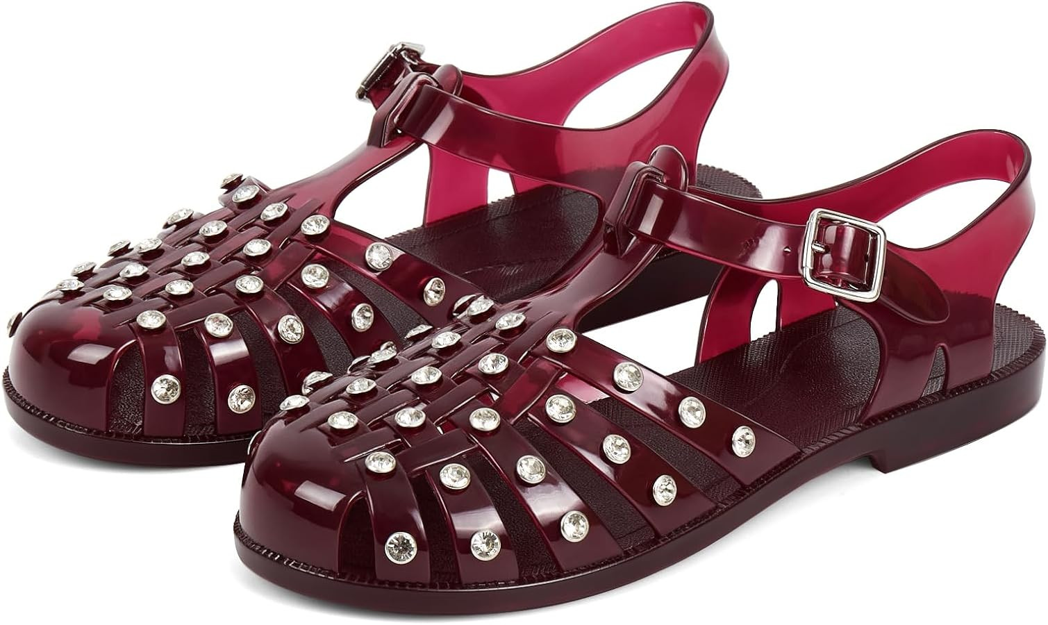 Jelly Sandals for Women Jelly Fisherman Sandals Rhinestone Adjustable Buckle Flat Caged Jelly Sho... | Amazon (US)