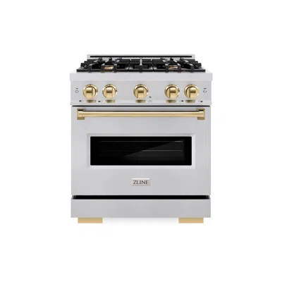 ZLINE Autograph Edition 30" Classic Gas Range w/ 4 Burners & Polished Gold Accents | Perigold