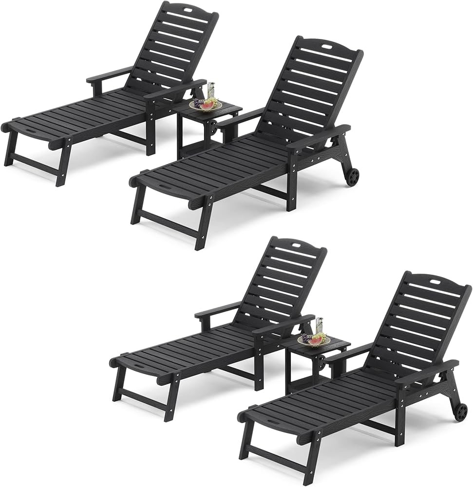 LUE BONA Chaise Lounge Chairs Set with Table, 6-Piece, 79'' Oversized HDPS Chaise Lounger, 5 Posi... | Amazon (US)