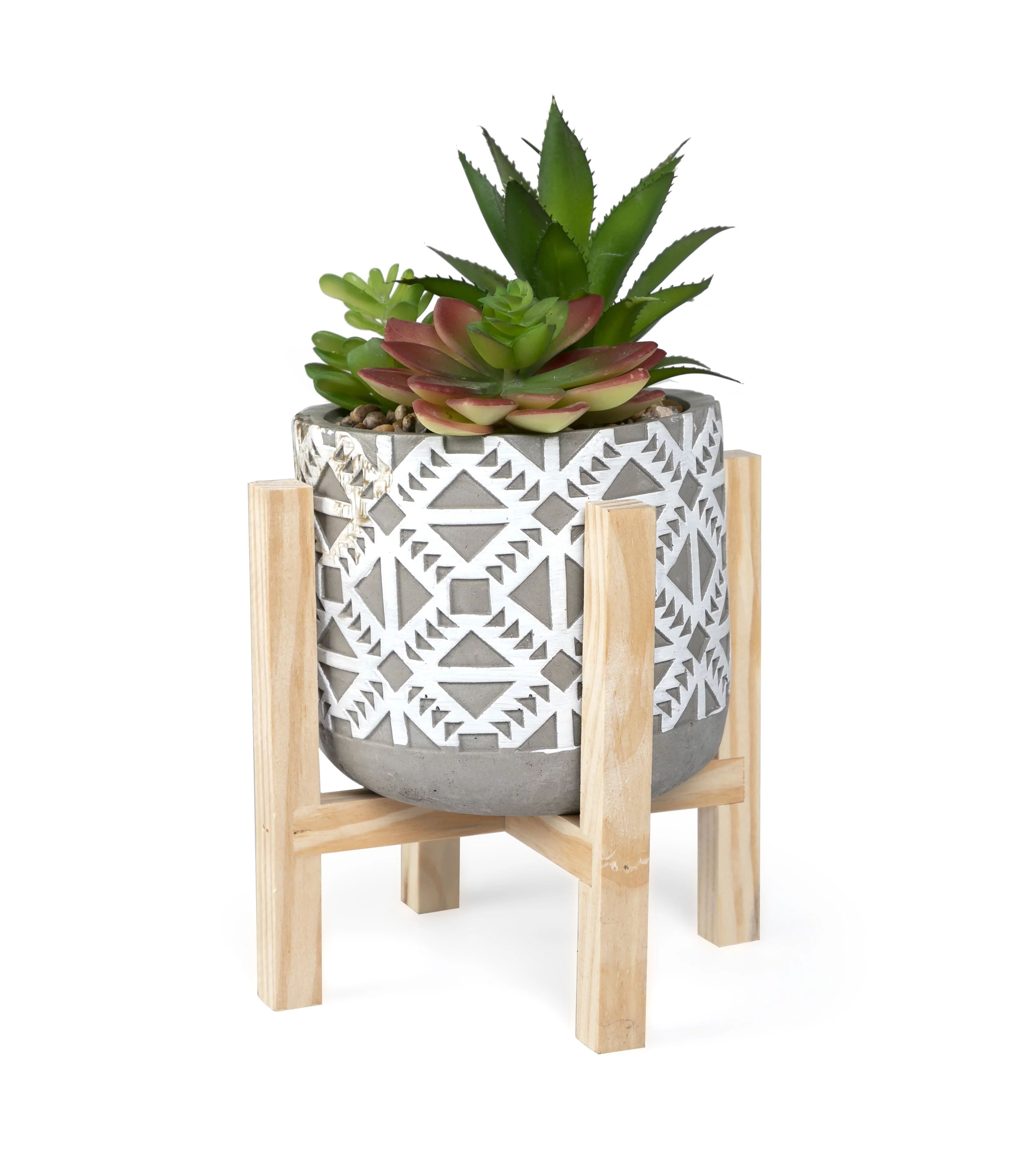 Mainstays 10.2" Artificial Succulent Plant Arrangement In Gray Cement Pot With Wood Stand - Walma... | Walmart (US)