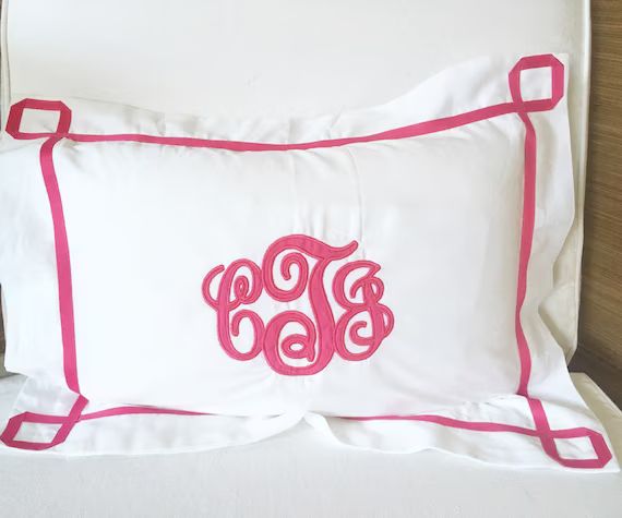 Monogram Applique Pillow Sham With Trestle Trim / Baby Pillow - Etsy | Etsy (US)