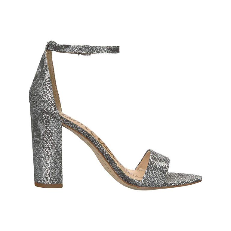 Sam Edelman Yaro Ankle Strap Sandal Heel Soft Silver Tropical Snake Metallic Leather | Walmart (US)