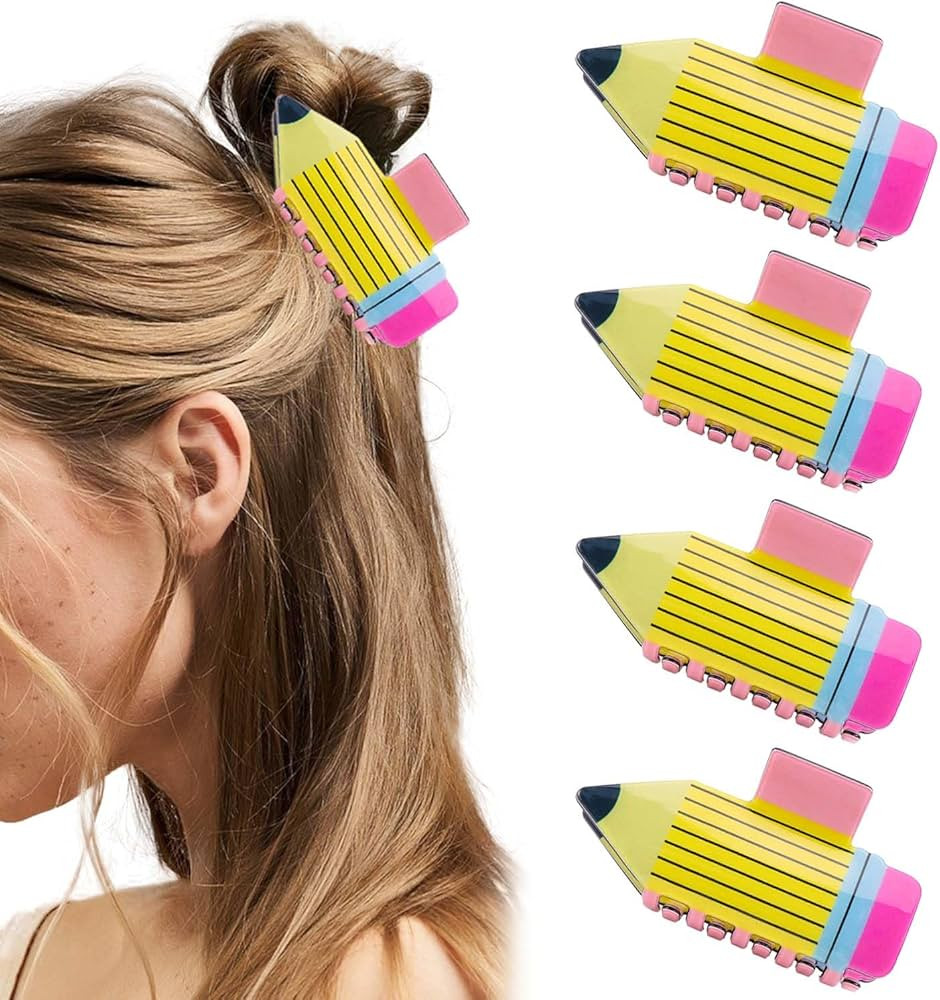 Pencil Hair Clips Teacher Gifts 4Pcs Teacher Hair Claw Clips for Women Funny Cute Teacher Hair Ac... | Amazon (US)