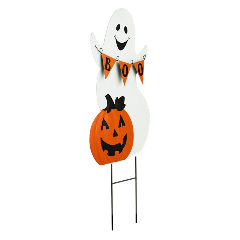 Happy Haunting Ghost & Jack-o'-Lantern Yardstake, 28" | At Home