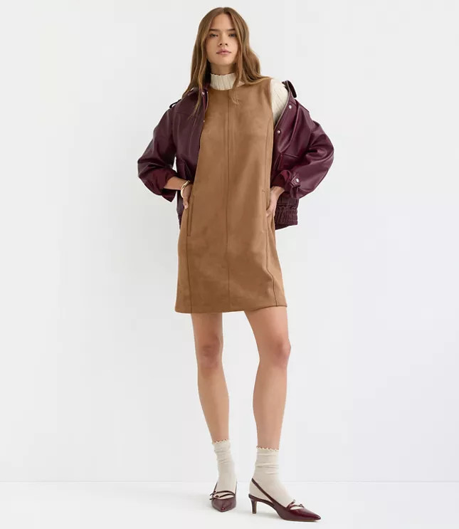 Faux Suede Mini Pocket Dress | LOFT