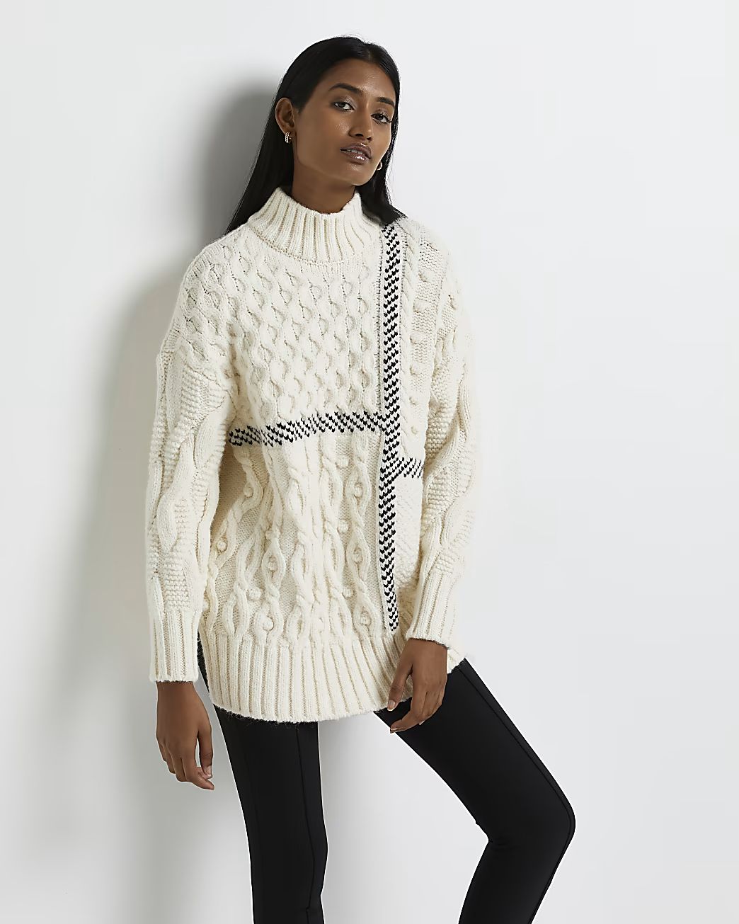 Cream chunky cable knit jumper | River Island (UK & IE)