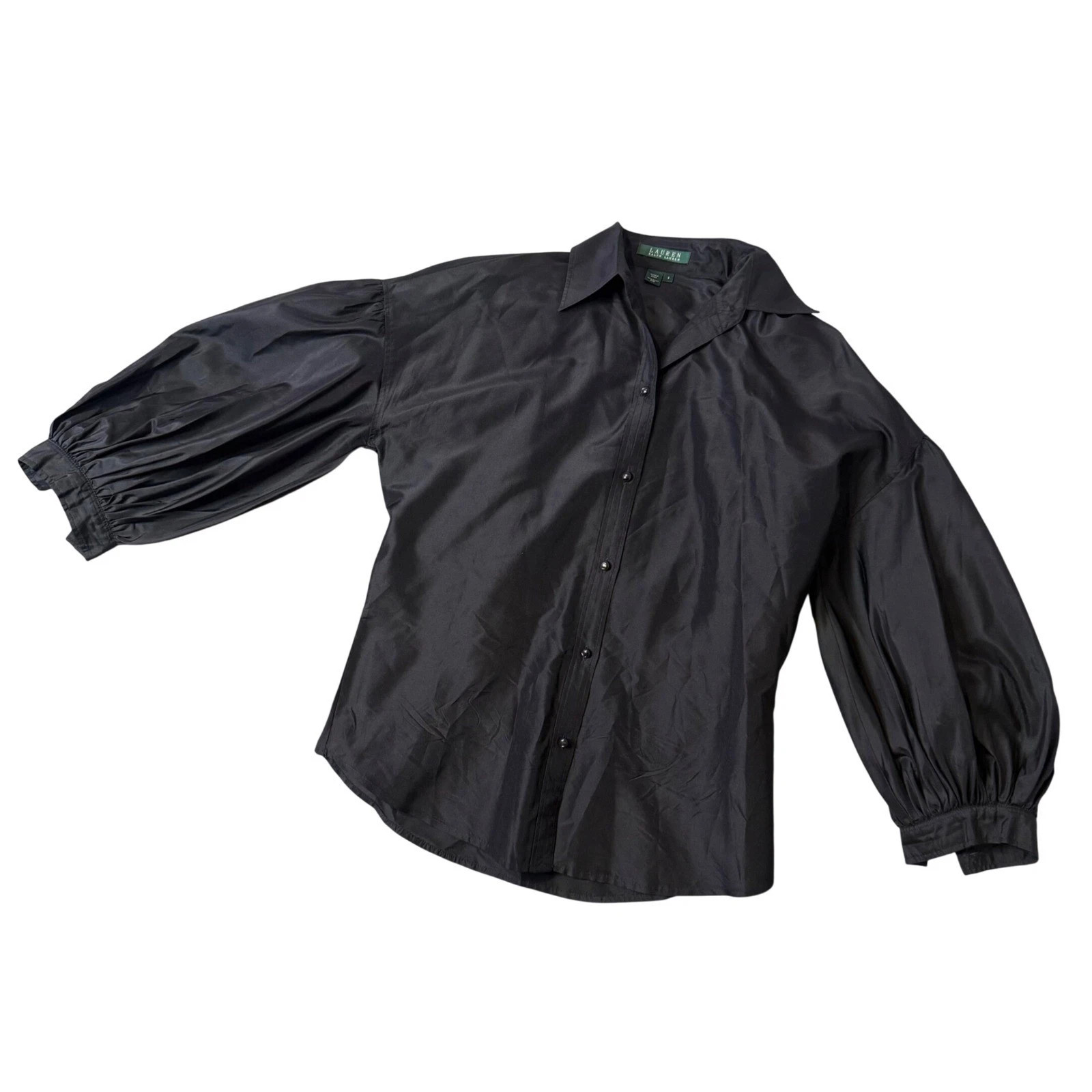 Ralph Lauren Taffeta 100% Silk Balloon Puff Sleeve Blouse Size S Black Buttoned | eBay | eBay US