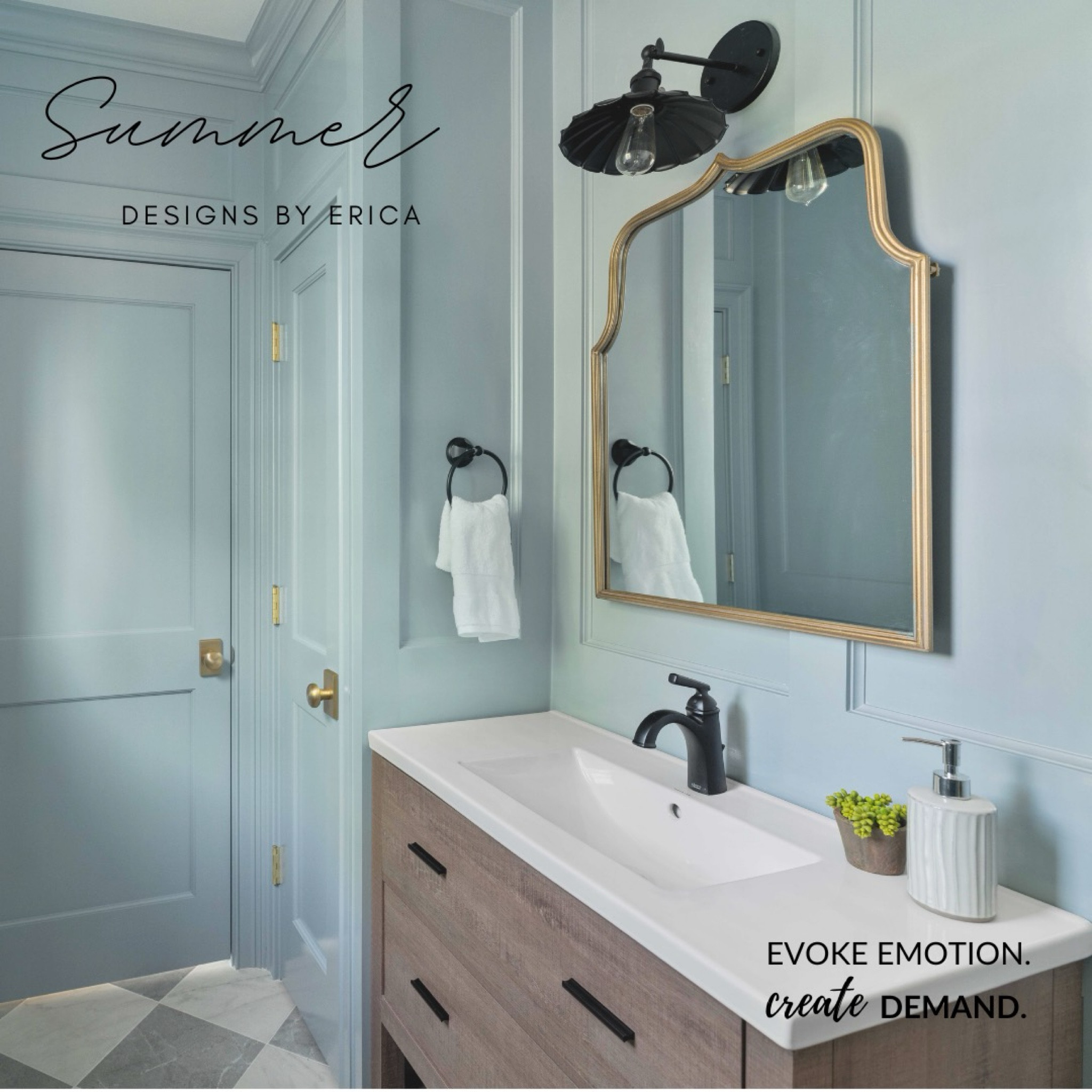 Tell me this bathroom isn't the most unique and prettiest thing you've ever seen! From the mesmerizing wall color to the dazzling light feature and chic mirror, every detail is a showstopper! ✨

Curious about the Sherwin-Williams color we used for this bathroom? Leave a comment below, and we'll send you a DM with the details! 💬✨

Love everything but only want one specific piece? No problem! This month's #DesignsByErica features every product separately in our LTK. Recreate this stunning look in your own space with ease. Happy summer shopping! 🌸🛍️

#CovelleAndCo #InteriorDesign #BathroomGoals #SummerStyle #DesignInspiration #HomeDecor

#LTKSummerSales #LTKSeasonal #LTKHome