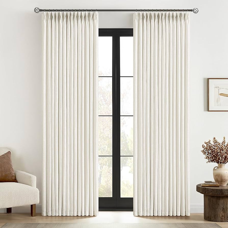 MIULEE Pinch Pleated Thick Linen Curtains 90 Inches Long 2 Panels for Living Room Bedroom, Linen ... | Amazon (US)