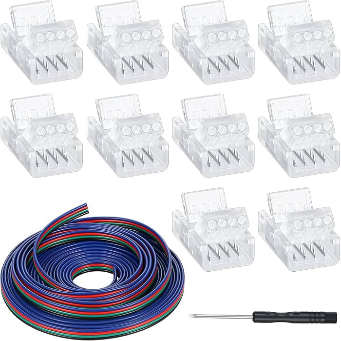 Zhengmy 10 Pack 4 Pin 10 mm Solderless LED Strip Light Connectors, Track Lighting Connectors for ... | Amazon (US)