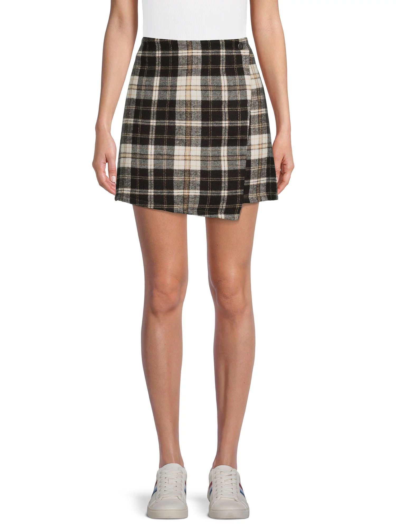 No Boundaries Junior's Flannel Faux Wrap Skirt - Walmart.com | Walmart (US)