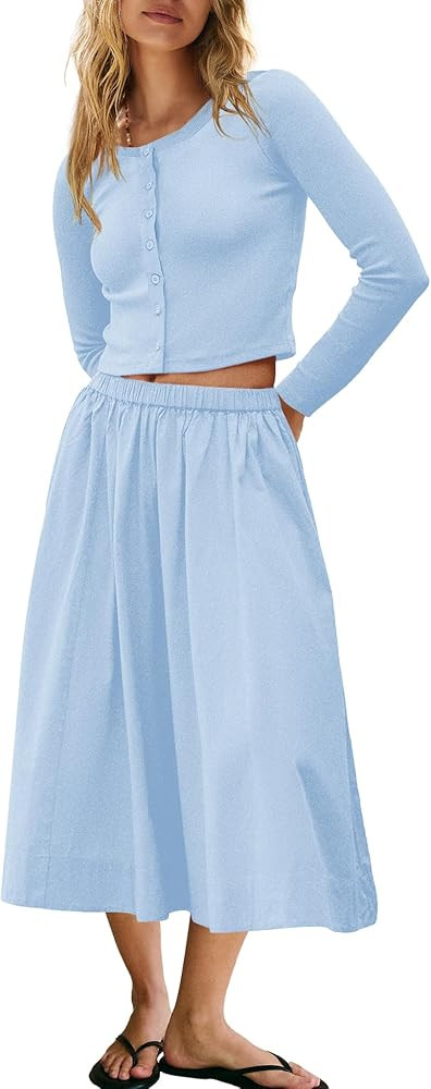 Panadila Womens 2 Piece Lounge Sets Matching Vacation Outfits Ribbed Button Down Cardigan and Ela... | Amazon (US)