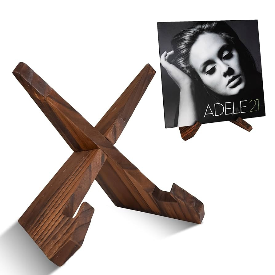 ‌Now Playing Vinyl Record Album Stand - Rustic Brown Handcrafted Solid Wood Retro Display & Sto... | Amazon (US)