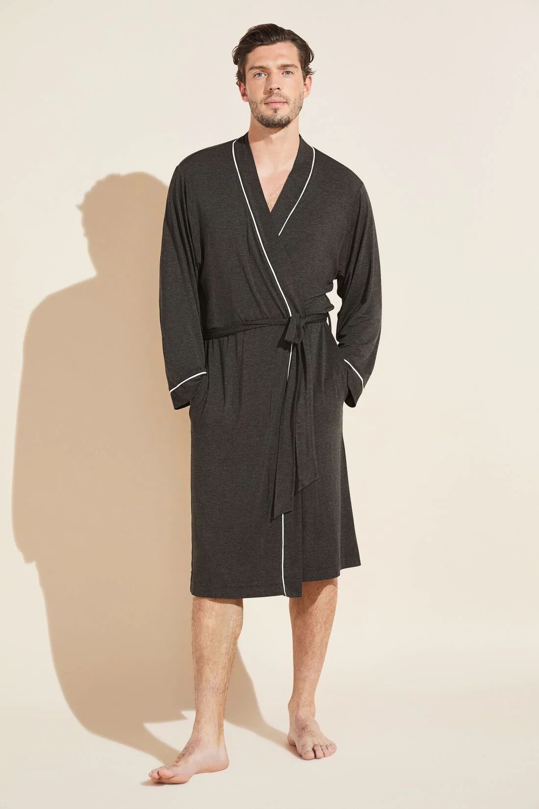 William TENCEL™ Modal Robe - Charcoal Heather/Ivory - Eberjey | Eberjey