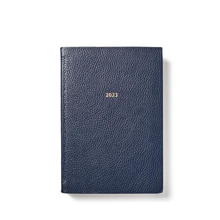 2023 A5 Day to Page Leather Diary in Navy Pebble | Aspinal of London
