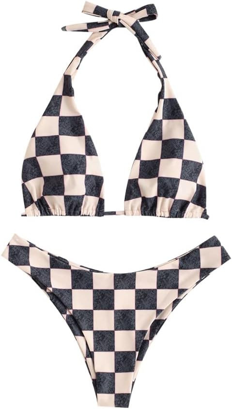 ZAFUL Triangle Bikini for Women 2 Piece Halter Bikini Sets Sexy High Cut Bathing Suit Side Tie Sw... | Amazon (US)